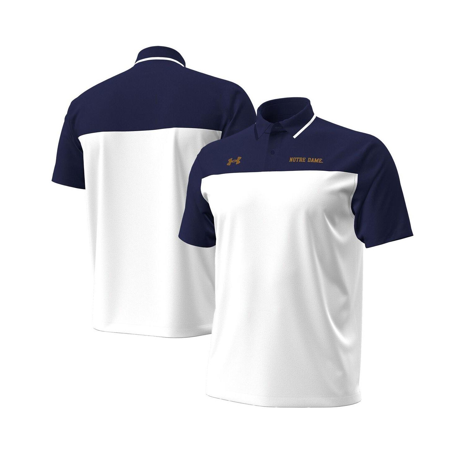 Men's White/Navy Notre Dame Fighting Irish Green Blocked Polo Shirt
