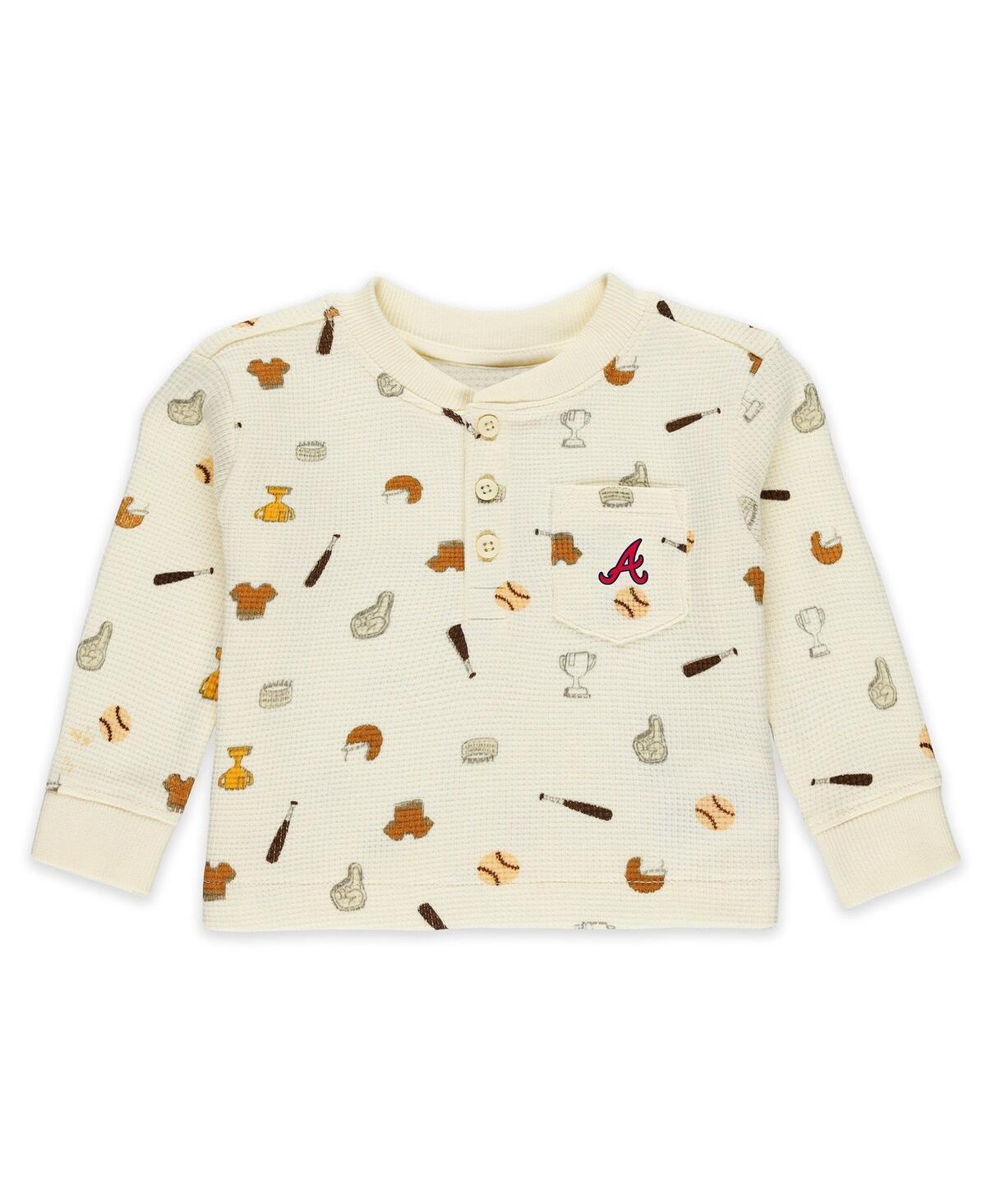 Wear by Erin Andrews Baby Boys and Girls Cream Atlanta Braves Two-Piece Waffle-Knit Sleep Set