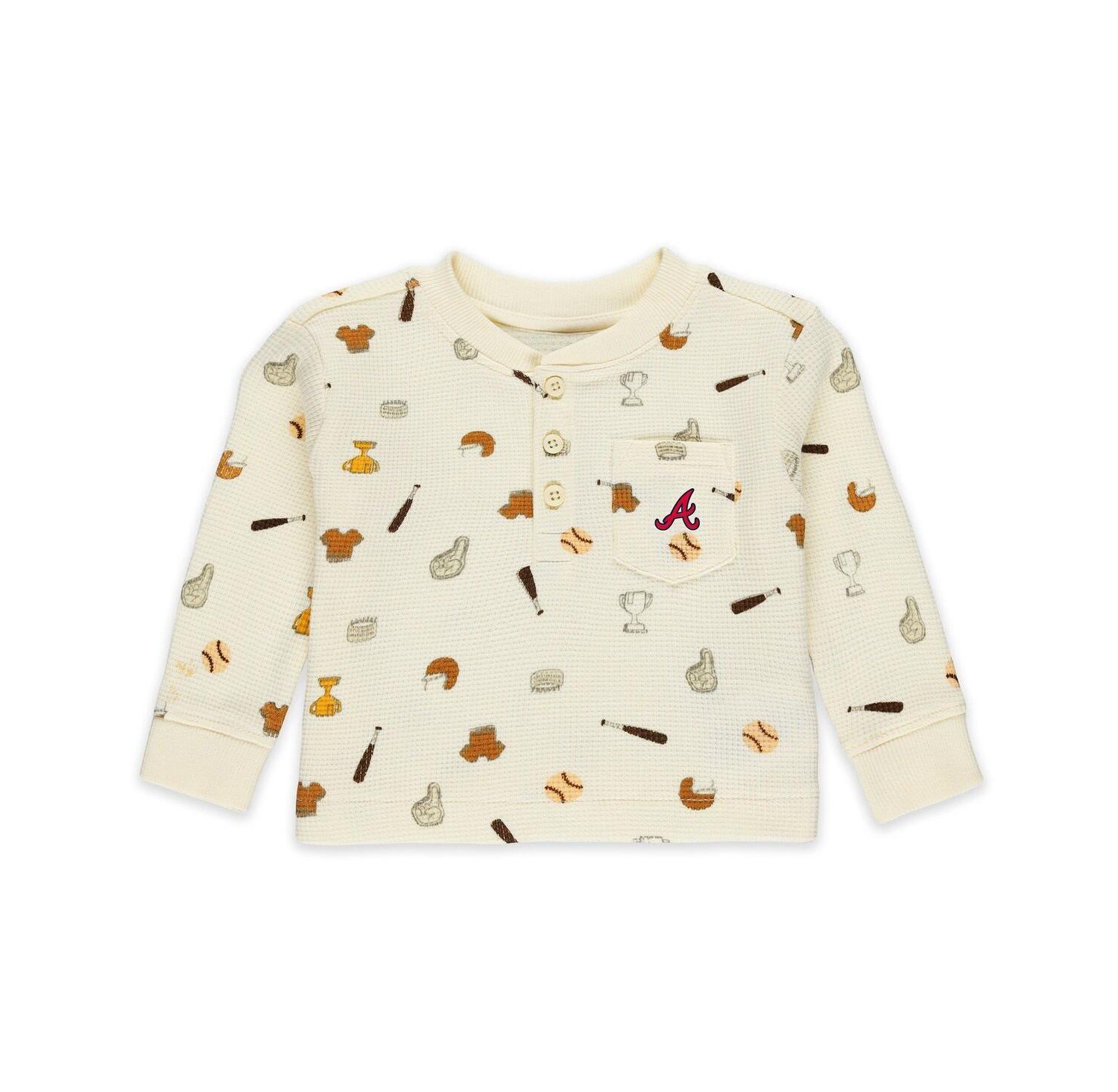 Baby Boys and Girls Cream Atlanta Braves Two-Piece Waffle-Knit Sleep Set