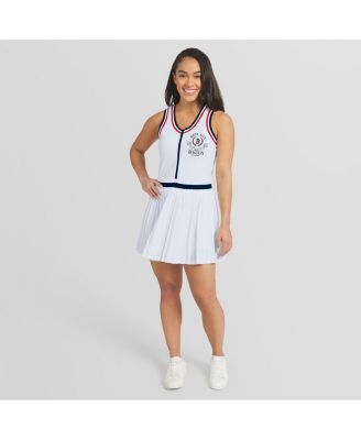 Women's White Boston Red Sox Zip-Front Pleated Tri-Blend Scoop Neck Tank Dress