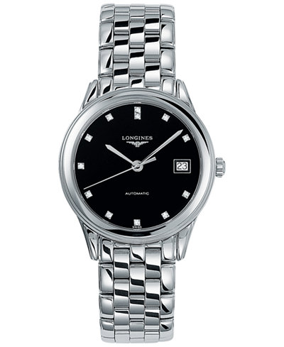 Longines Men's Swiss Automatic Flagship Diamond Accent Stainless Steel Bracelet Watch L47744576