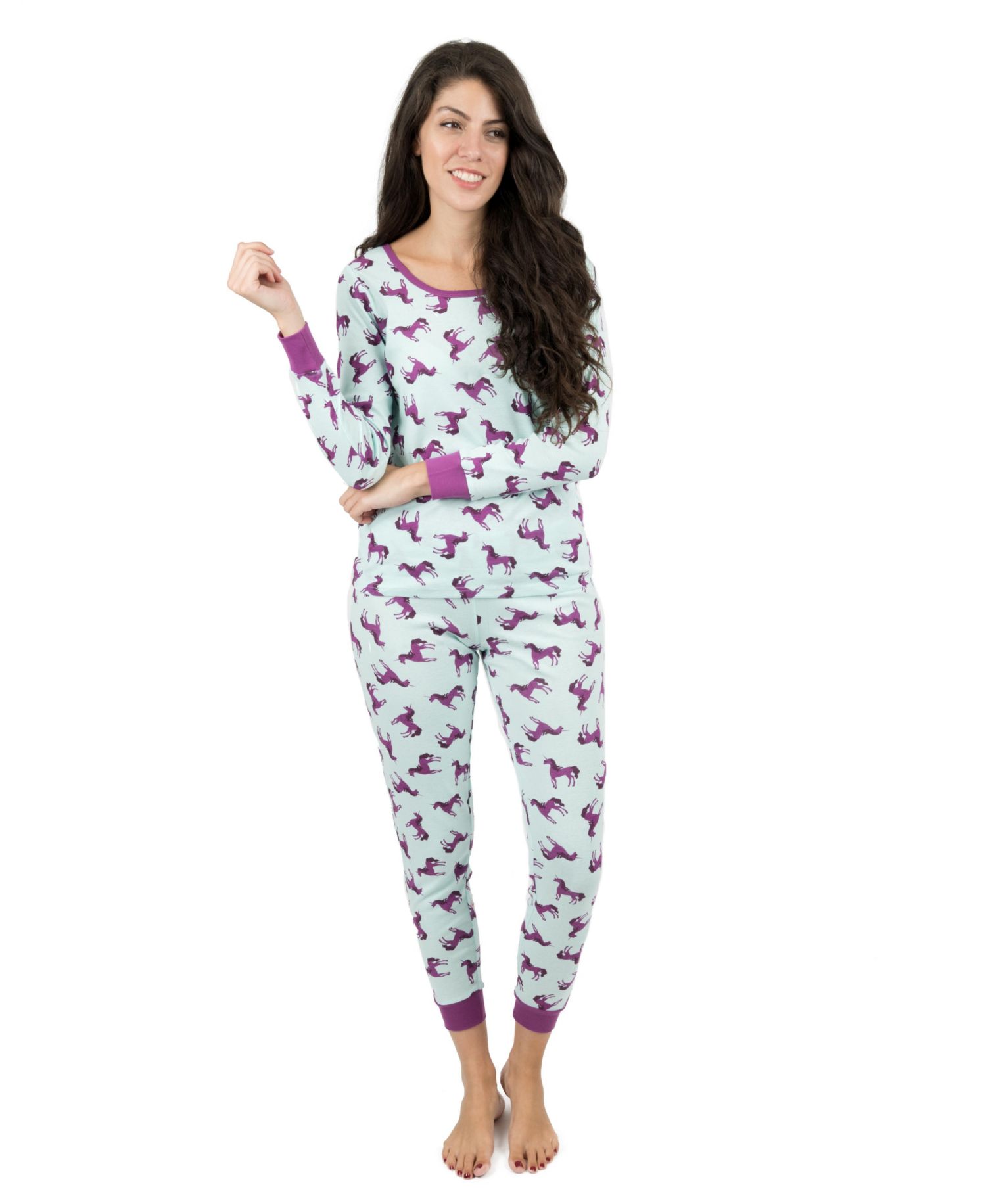 Women's Matching Family Two-Piece Cotton Long Sleeve Shirt and Pants Print Pajamas