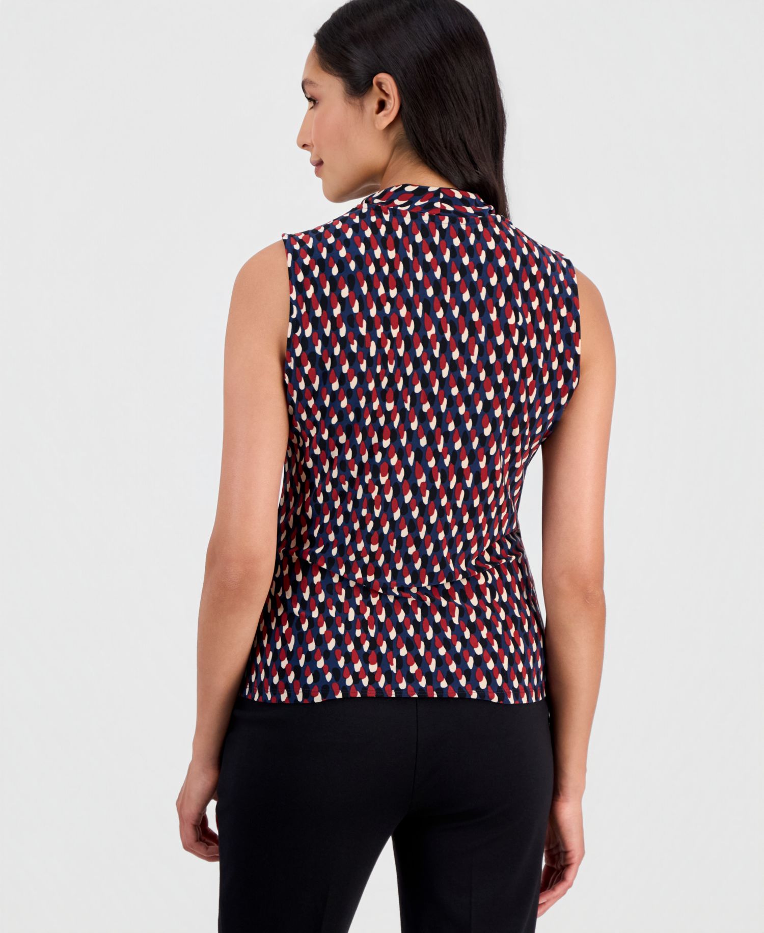 Women's Printed Faux-Wrap Sleeveless Top