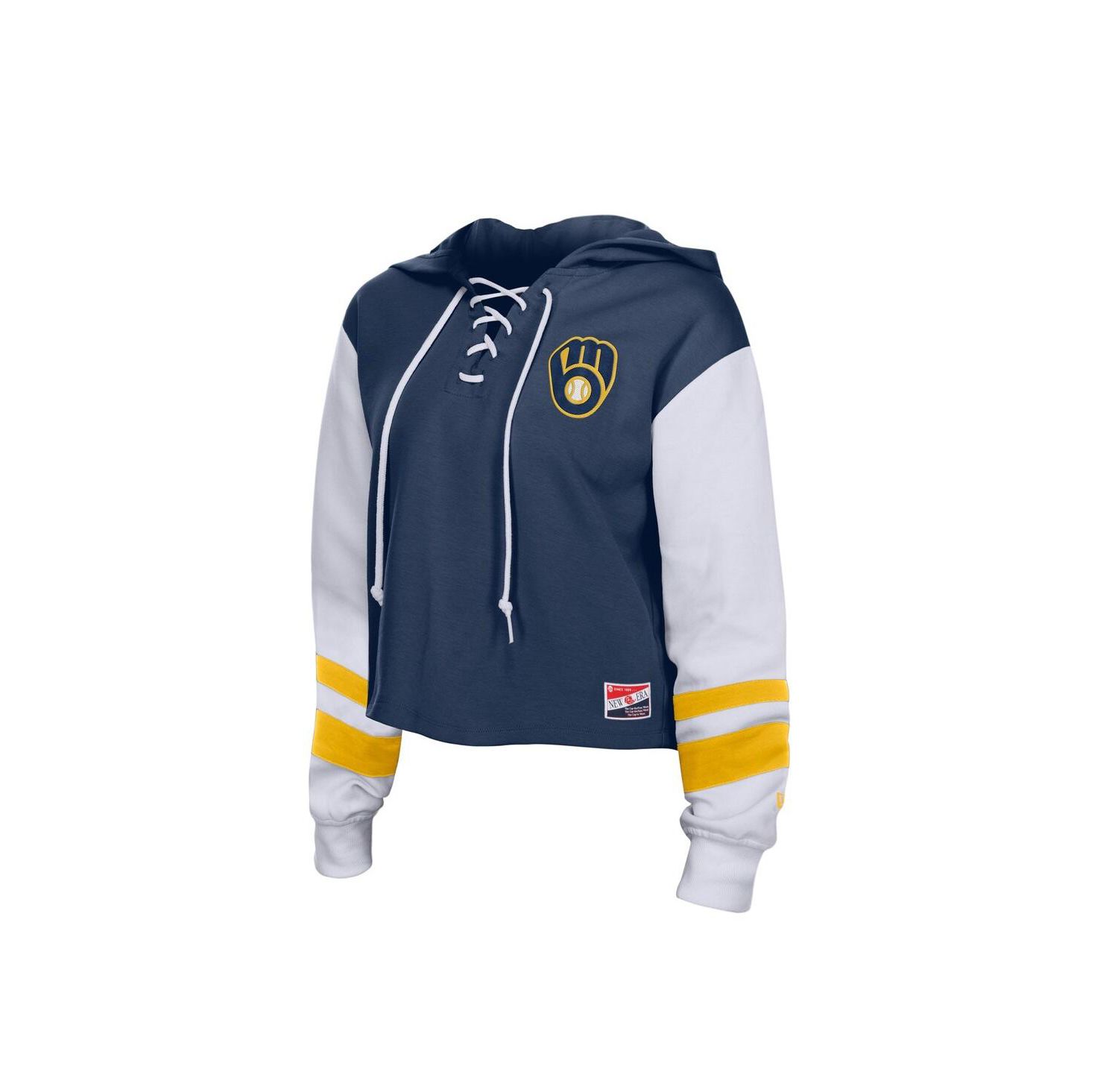 Women's Navy Milwaukee Brewers Boxy Lace-Up Hoodie