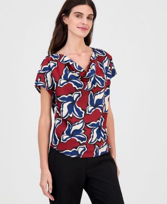 Women's Printed Cowl-Neck Short-Sleeve Top