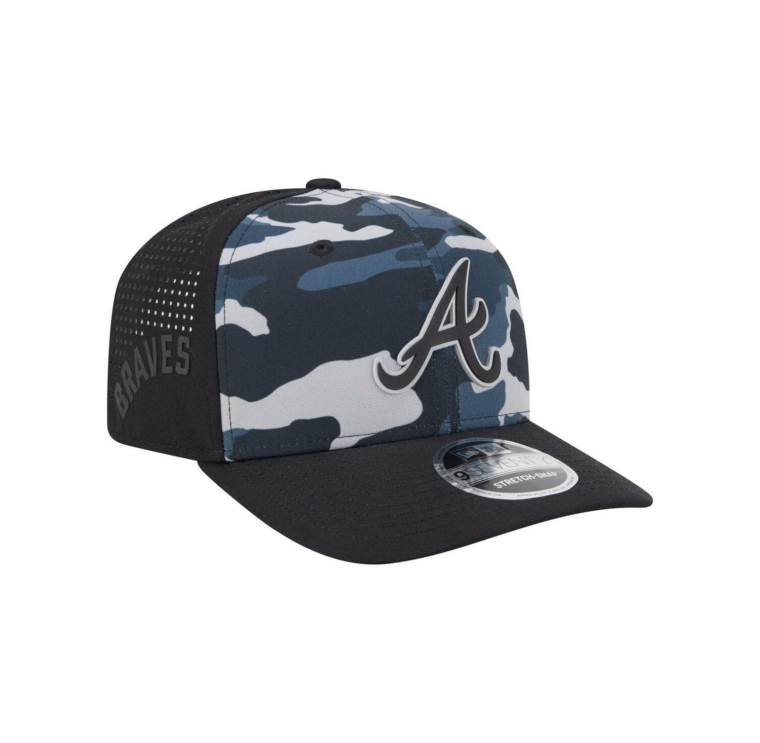 Men's Black Atlanta Braves Tonal Camo 9SEVENTY Stretch-Snap Hat