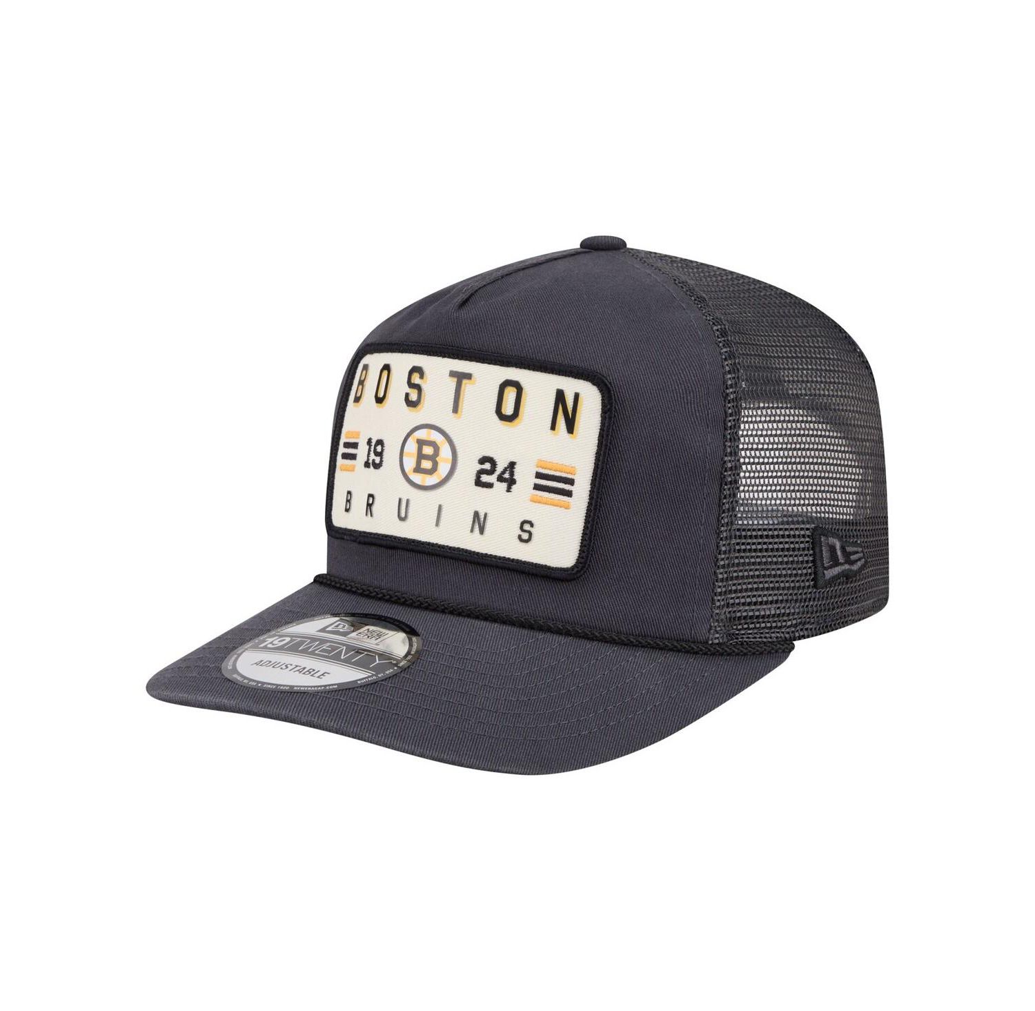 Men's Charcoal Boston Bruins Washed Patch 19TWENTY Trucker Adjustable Hat