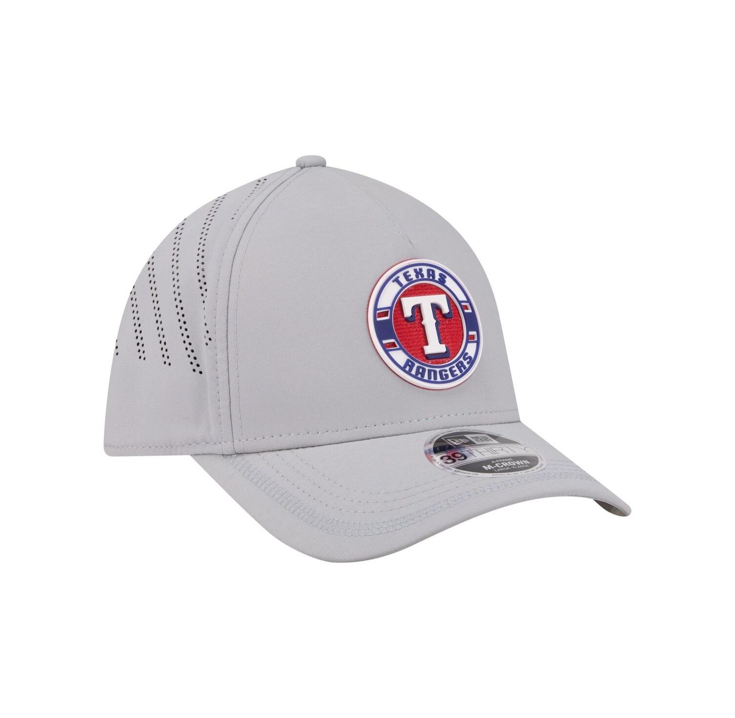 Men's Gray Texas Rangers Patch 39THIRTY A-Frame M-Crown Perforated Flex Hat