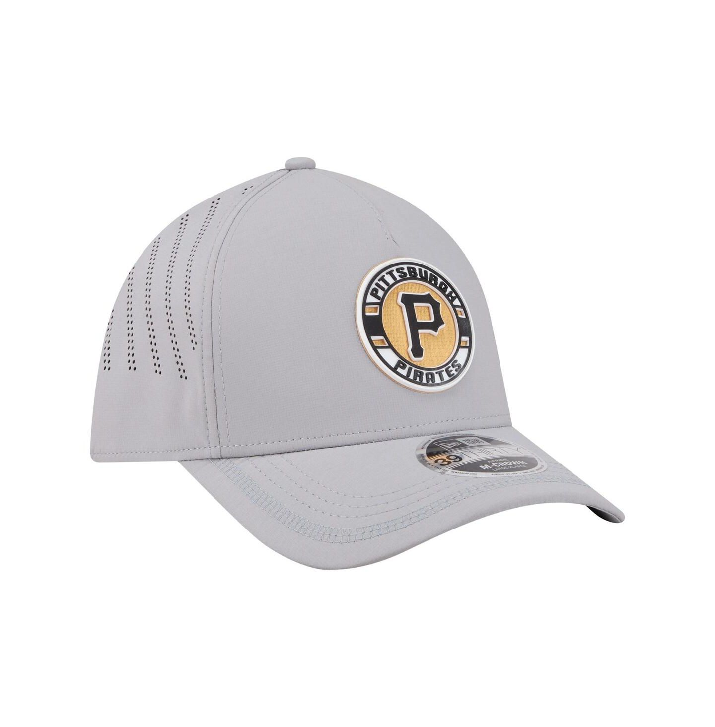 Мужская кепка New Era Gray Pittsburgh Pirates Patch 39THIRTY A-Frame M-Crown Perforated Flex Hat — фото 3