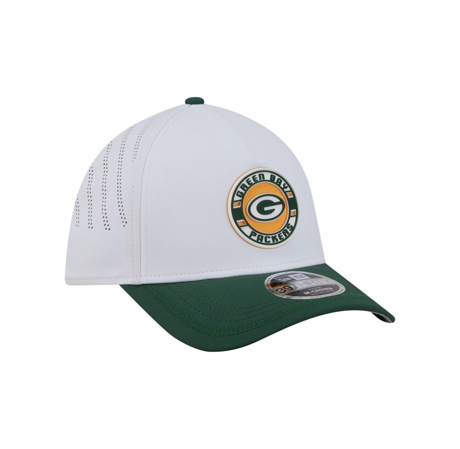 Men's White/Green Bay Packers Patch 39THIRTY A-Frame M-Crown Perforated Flex Hat