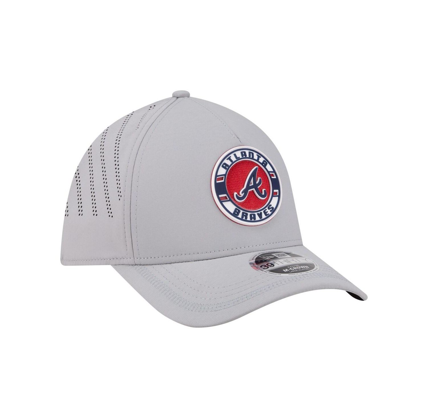 Men's Gray Atlanta Braves Patch 39THIRTY A-Frame M-Crown Perforated Flex Hat