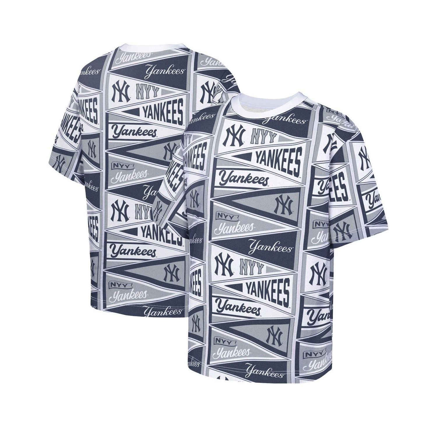 Big Boys and Girls Navy New York Yankees All-Over Pennant T-Shirt