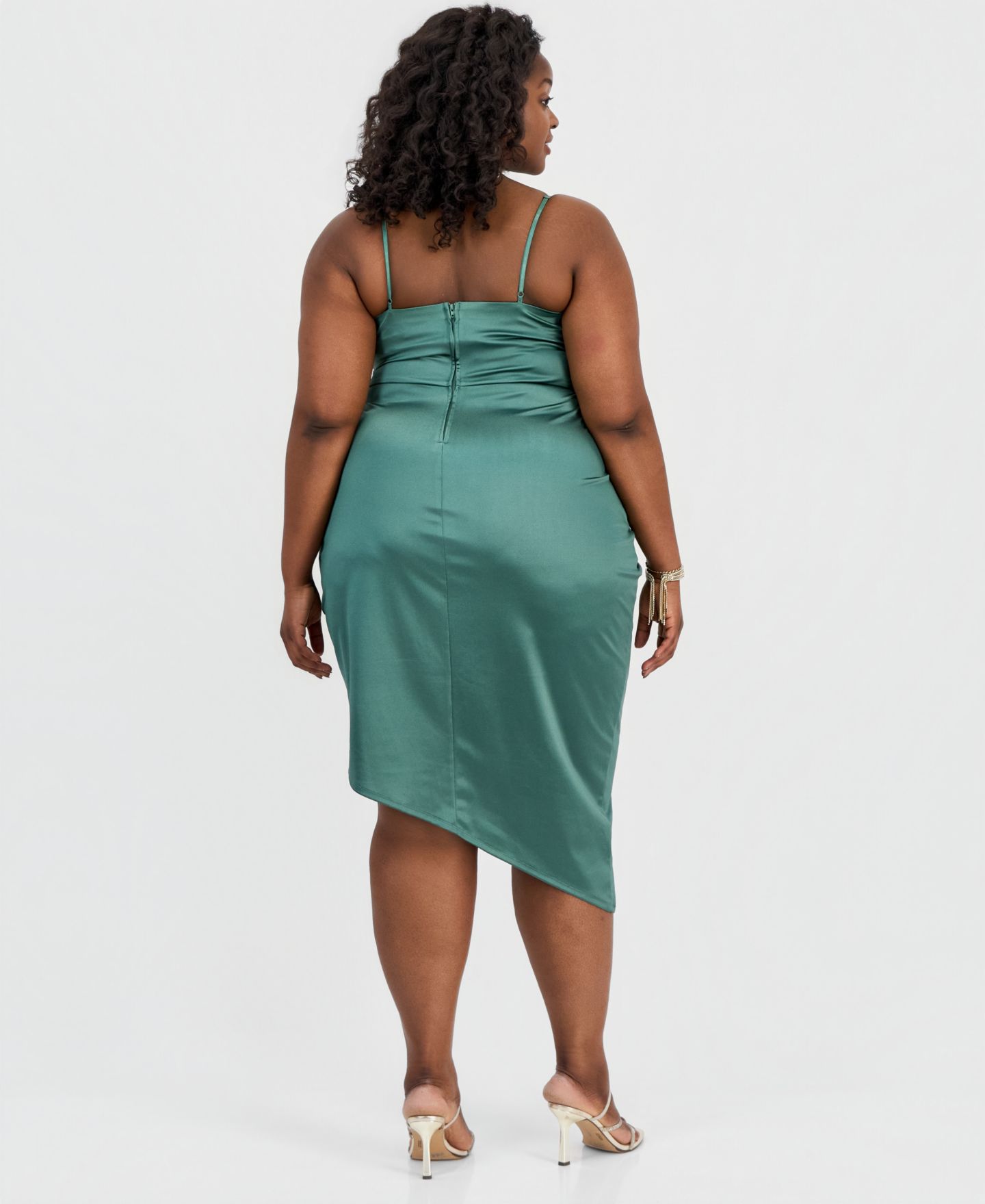 Женское платье Emerald Sundae Trendy Plus Size Asymmetric Sleeveless Bodycon, цвет: Мох — фото 4