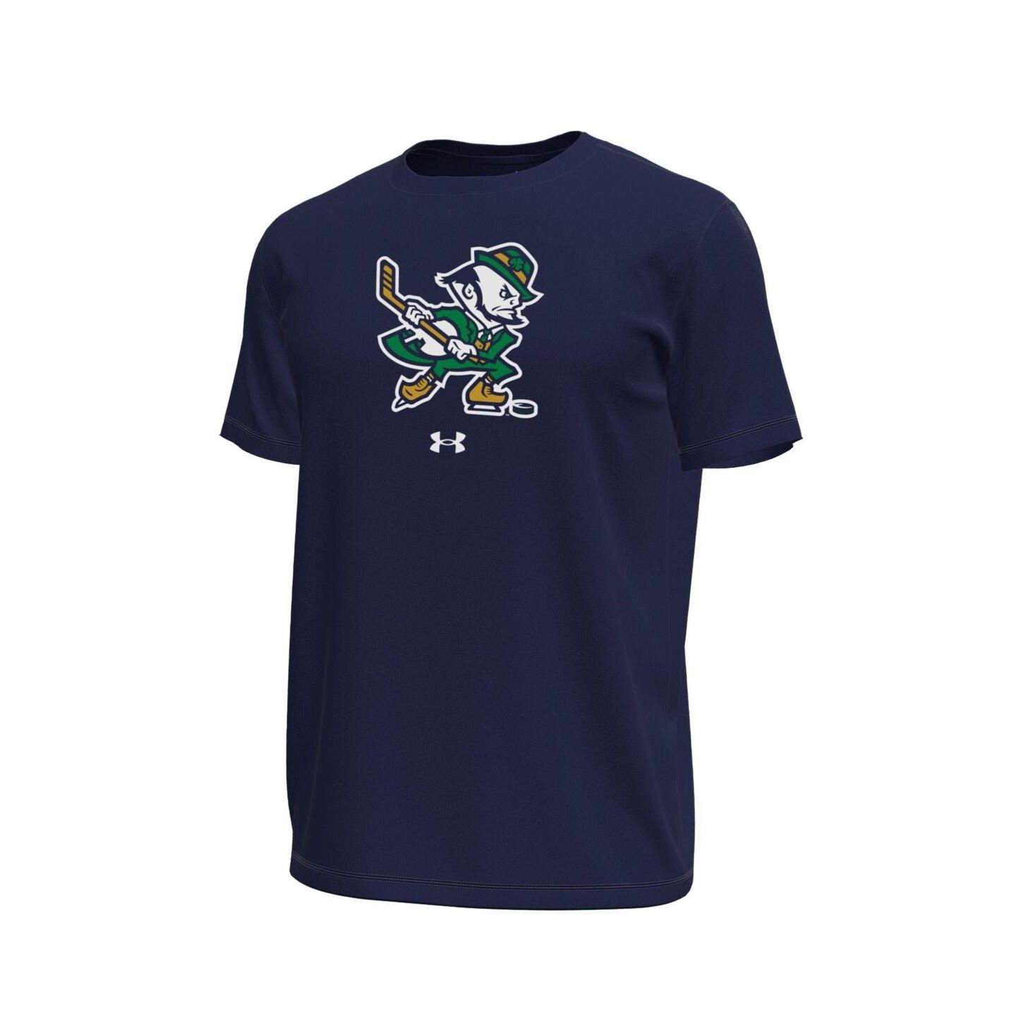 Мужская футболка Under Armour Navy Notre Dame Fighting Irish Hockey Leprechaun Tech Stretch — фото 2