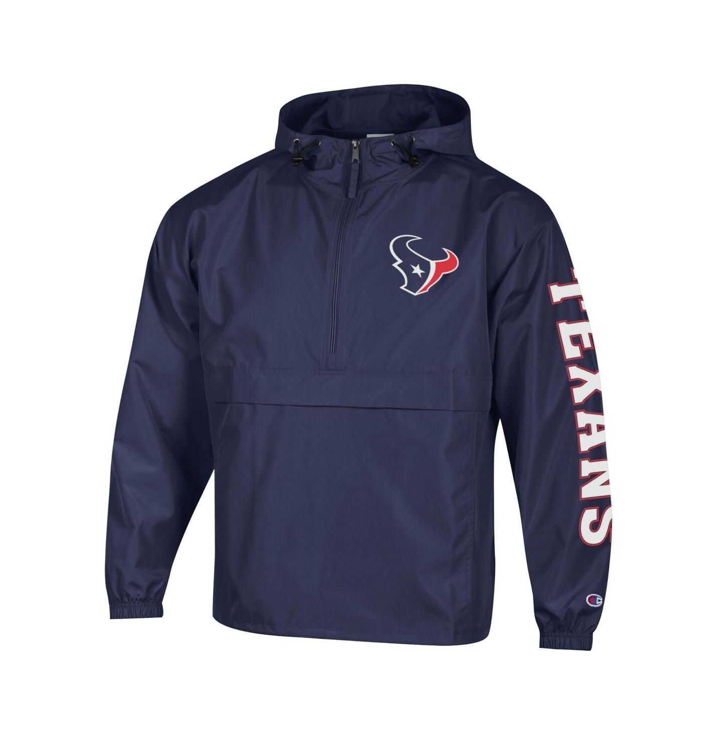 Мужская куртка Champion Navy Houston Texans Packable Hooded Windbreaker Half-Zip — фото 2