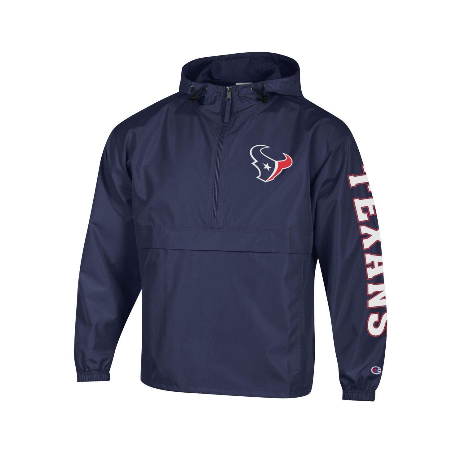 Men's Navy Houston Texans Packable Hooded Windbreaker Half-Zip Jacket