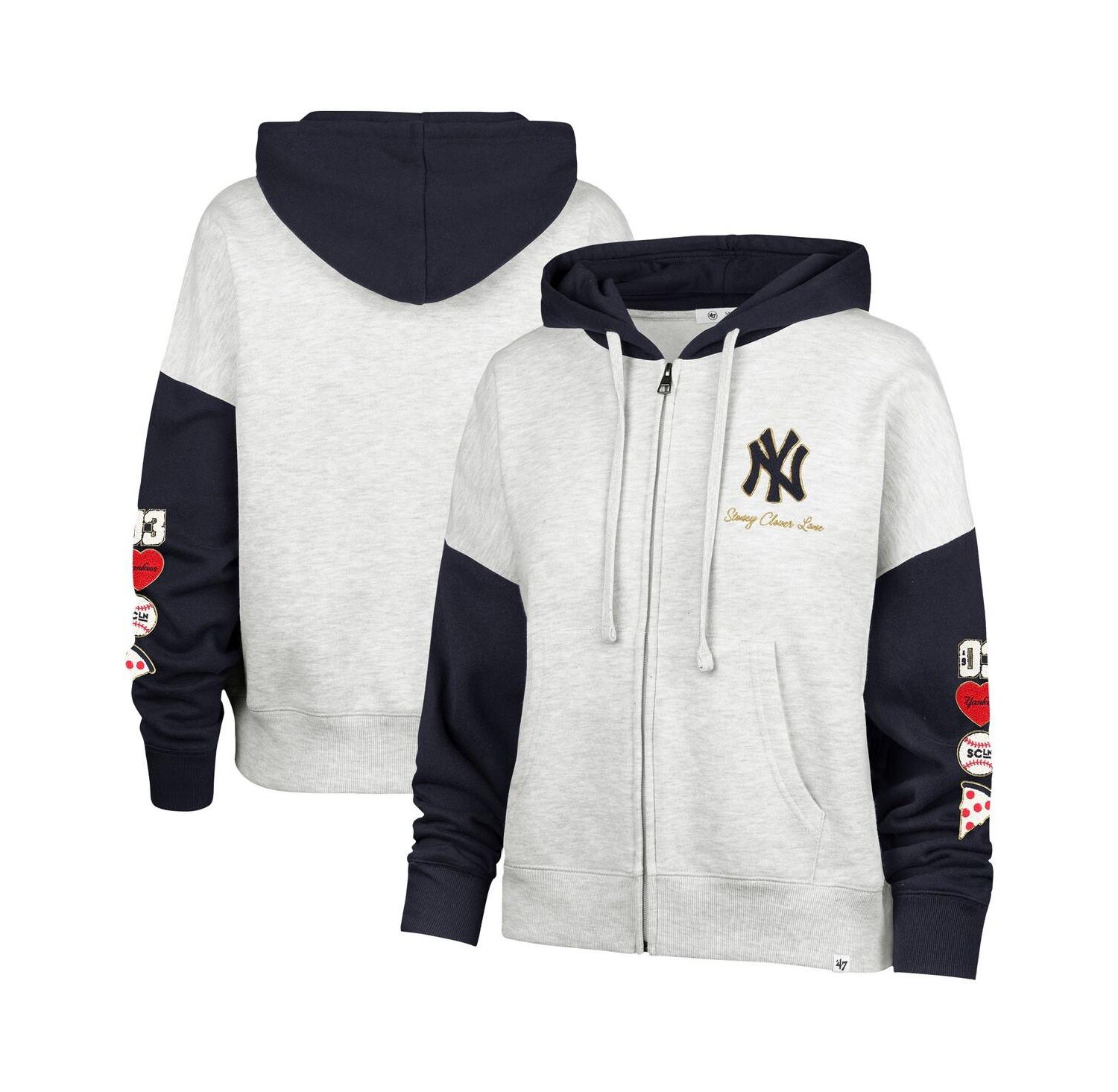 Stoney Clover Lane X Women's Heather Gray/Navy New York Yankees Color Block Full-Zip Hoodie