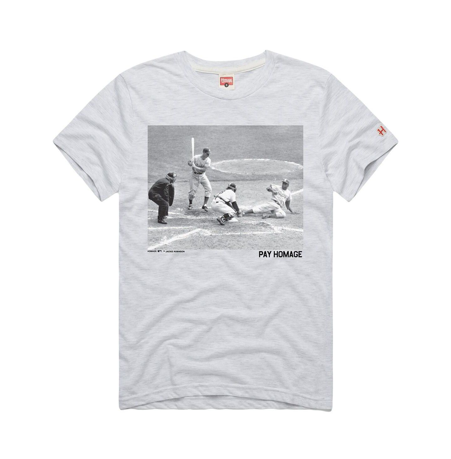 Мужская футболка Homage Jackie Robinson Ash Brooklyn Dodgers Cooperstown Collection Pay Player Graphic Tri-Blend — фото 2