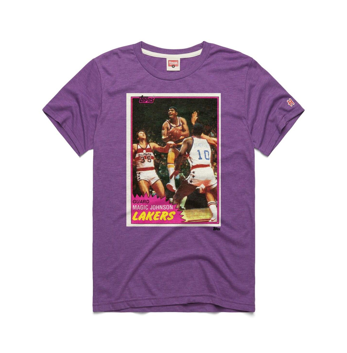 Футболка Homage Magic Johnson Purple Los Angeles Lakers Topps Trading Card Player Tri-Blend — фото 1