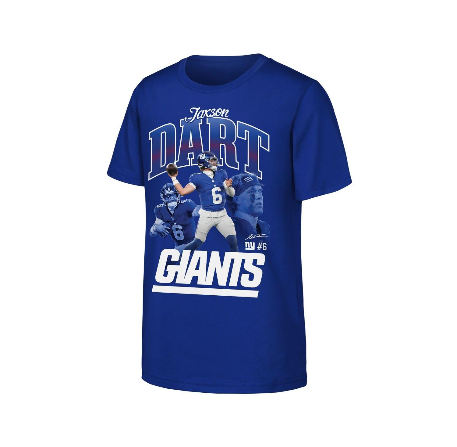 Big Boys and Girls Jaxson Dart Royal New York Giants Triple Pic T-Shirt