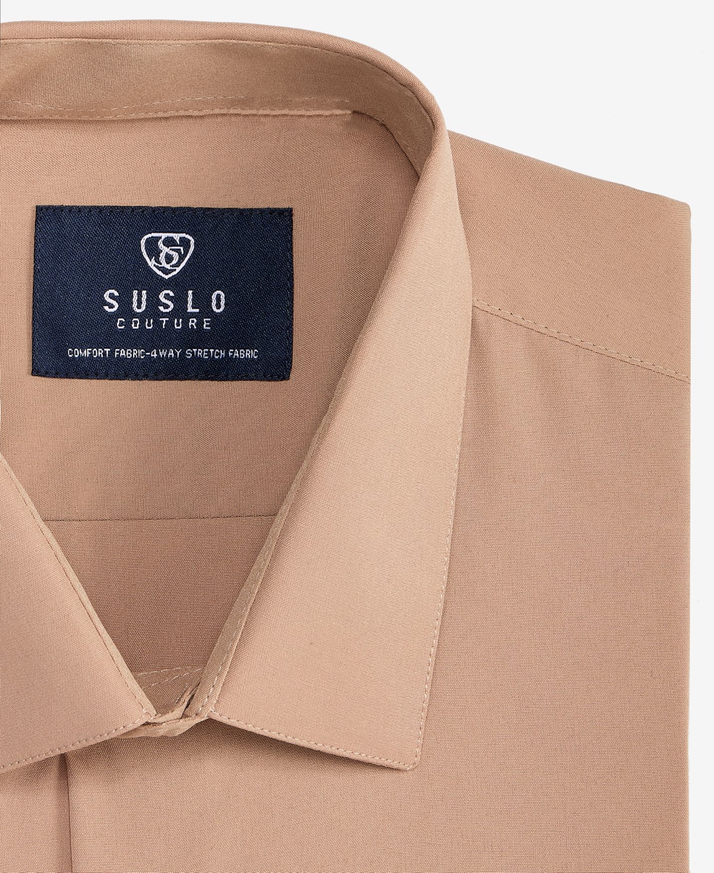 Мужская рубашка Suslo Couture Slim-Fit Four-Way Stretch Solid Short-Sleeve Dress Shirt, цвет: Золотой — фото 6
