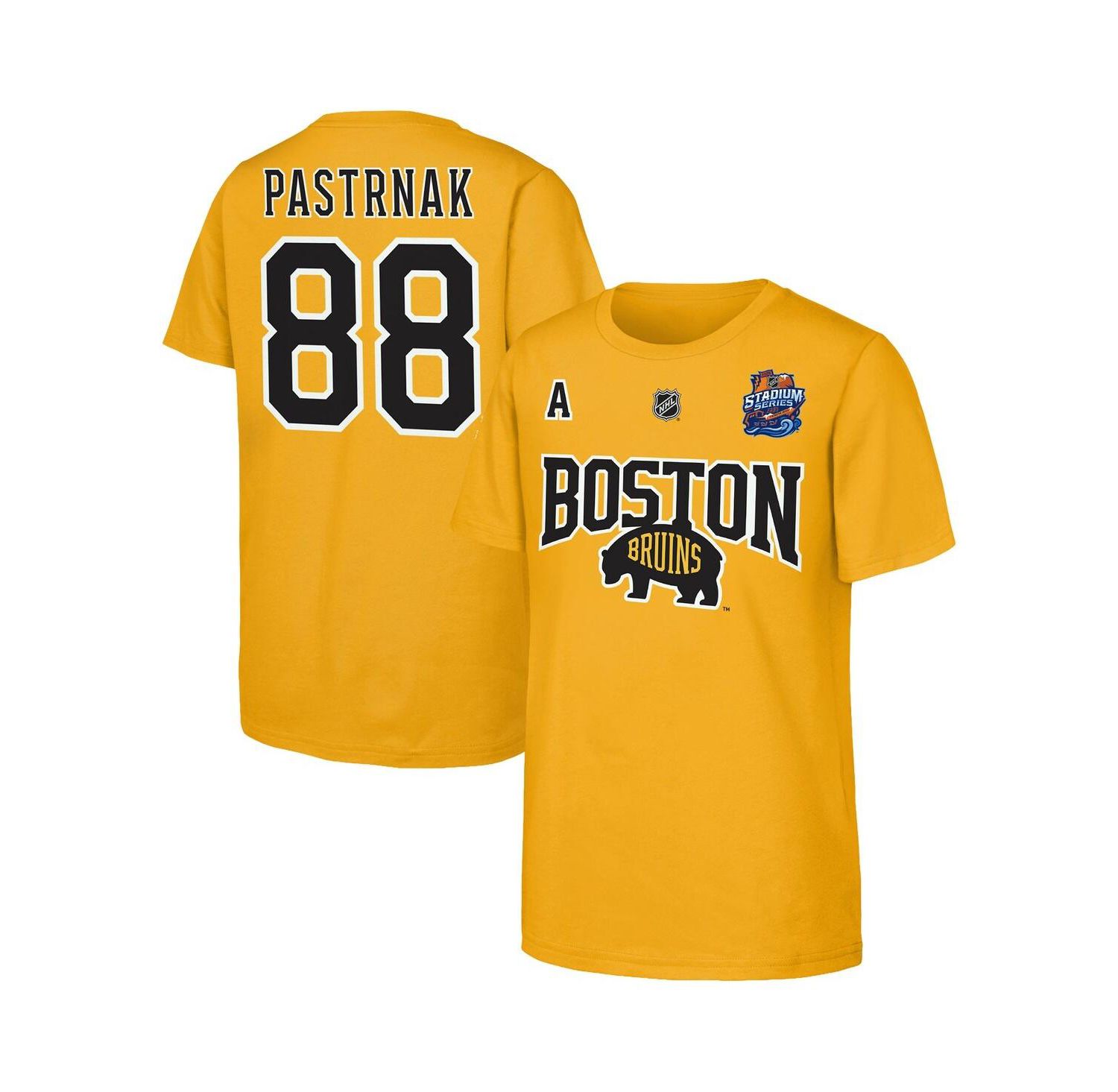 Big Boys and Girls David Pastrnak Gold Boston Bruins Alternate Captain 2026 Stadium Series T-Shirt