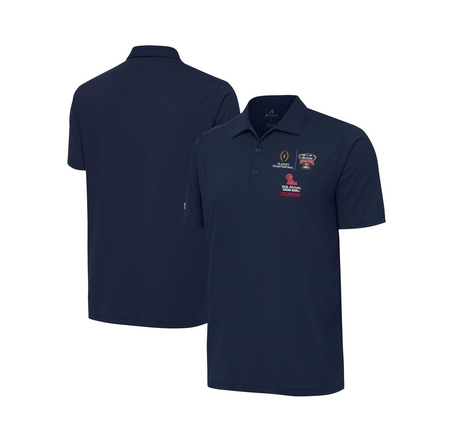 Men's Navy Ole Miss Rebels College Football Playoff 2026 Sugar Bowl Champions Tribute Polo Shirt
