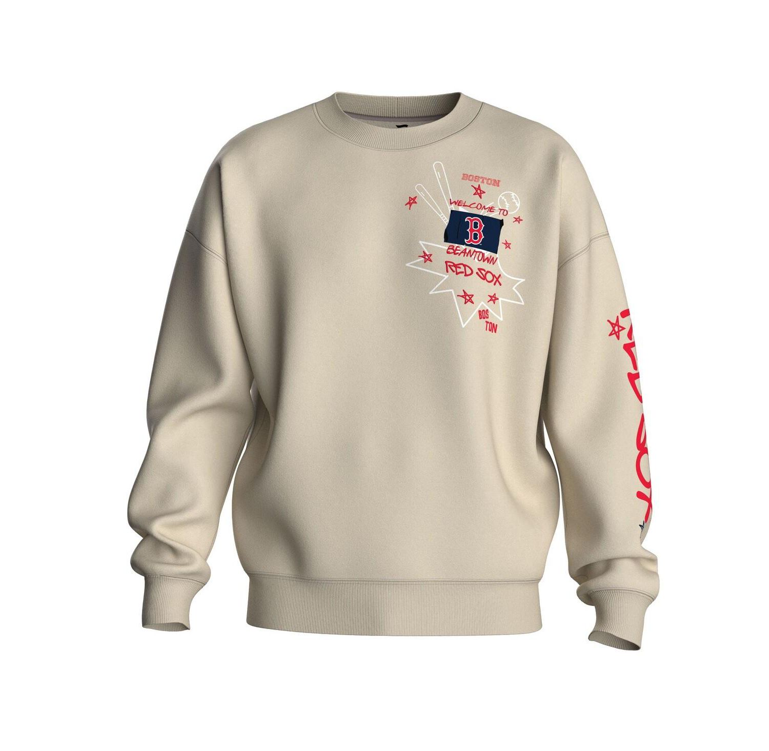 Women's Beige Boston Red Sox Graffiti Fleece Sweatshirt