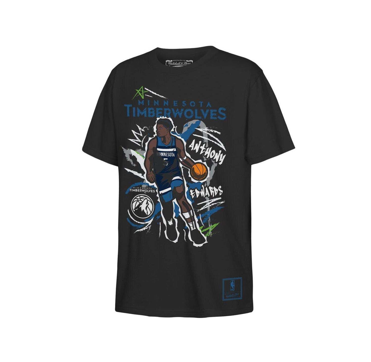 Big Boys and Girls Anthony Edwards Black Minnesota Timberwolves Chalked Up Player Name & Number T-Shirt