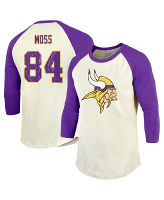 Men's Randy Moss Cream/Purple Minnesota Vikings Retired Player Name & Number 3/4 Raglan Sleeve T-Shirt