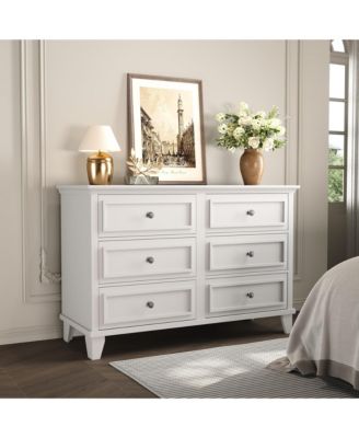 Modern 6 Drawer Wide Wooden Dresser - Large Storage Chest with Exquisite Metal Handles - Double Dresser and TV Stand for Bedroom, Living Room