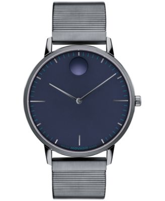 Unisex Movado Face Swiss Quartz Ionic Plated Gray Steel Watch 41mm