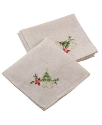 Embroidered Christmas Tree Design Napkins, Set of 4