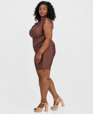 brown plus size bodycon dress Body-Con Trendy Clothing Satin