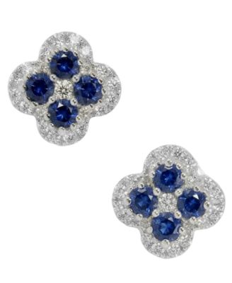 Sapphire (1/4 ct. t.w.) & Diamond (1/6 ct. t.w.) Stud Earrings in 14k White Gold