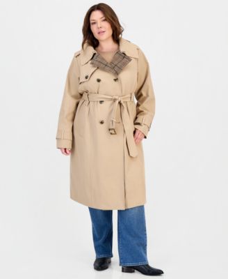 Plus Size Plaid Collar Belted Trench Coat, Created for Macy's