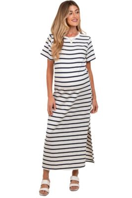 Maternity Striped Side Slit Maxi Dress