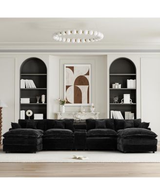 Seven-Piece Sofa Set with Console, Coffee Table and Pillows