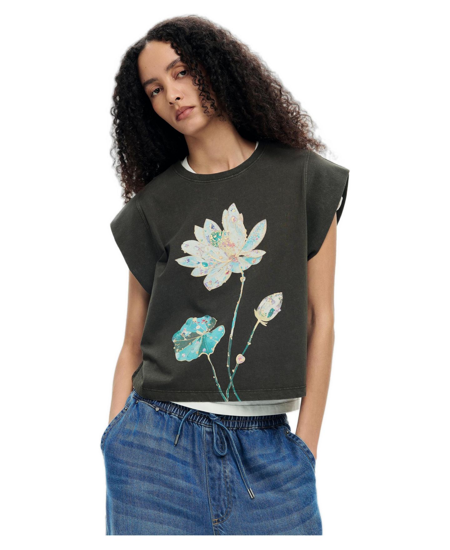 Женская футболка Desigual Printed T-shirt cotton, цвет: Чёрный — фото 1