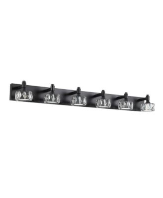 Modern 6 Light Matte LED Vanity Light Fixture with Crystal Glass Shades Bathroom Wall Sconce for Elegant Contemporary Home Decor