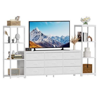 89" TV Stand with 9 Fabric Drawers and 4-Tier Shelves, Modern Entertainment Center for TVs up to 75"