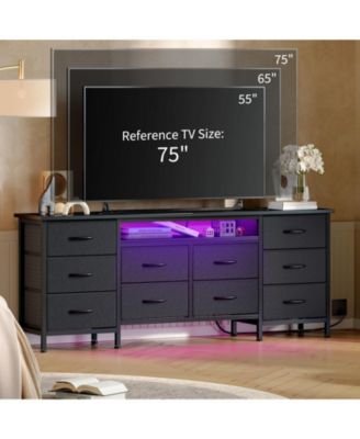  TV Stand Dresser with 10 Fabric Drawers for TVs, Entertainment Center with LED Lights and Power Outlets