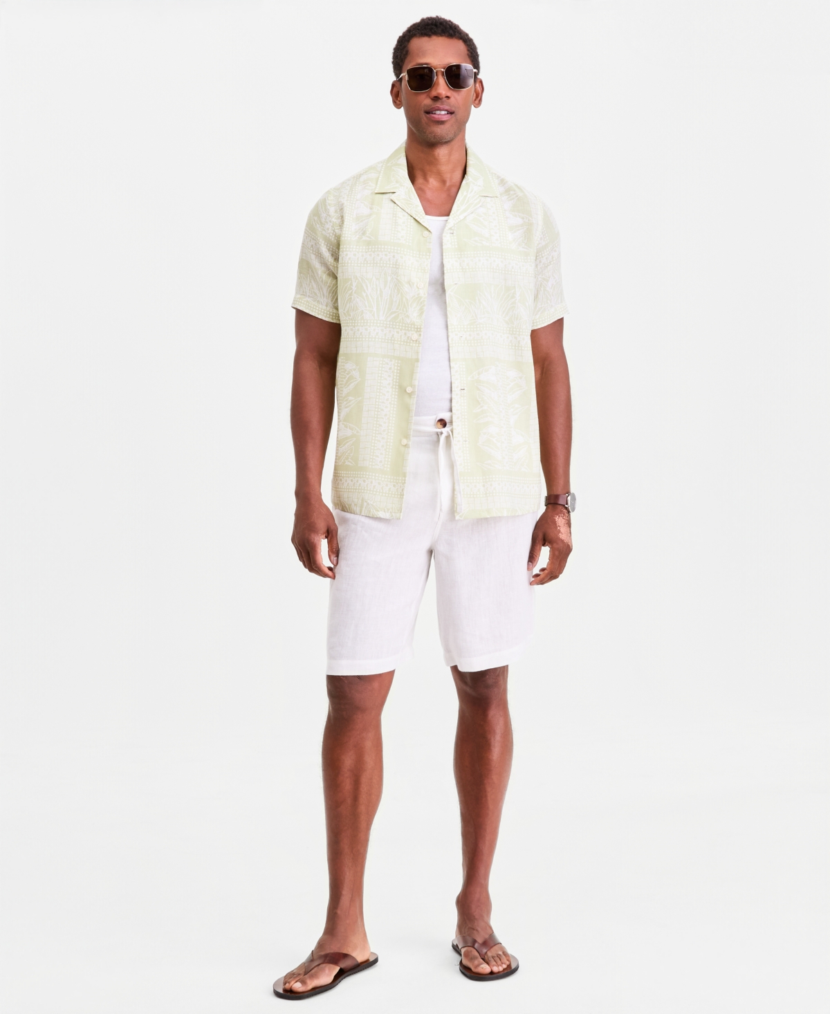 Club Room Men's Tropical Row Camp Collar Linen Short Sleeve Shirt, Macy's Exclusive - Print