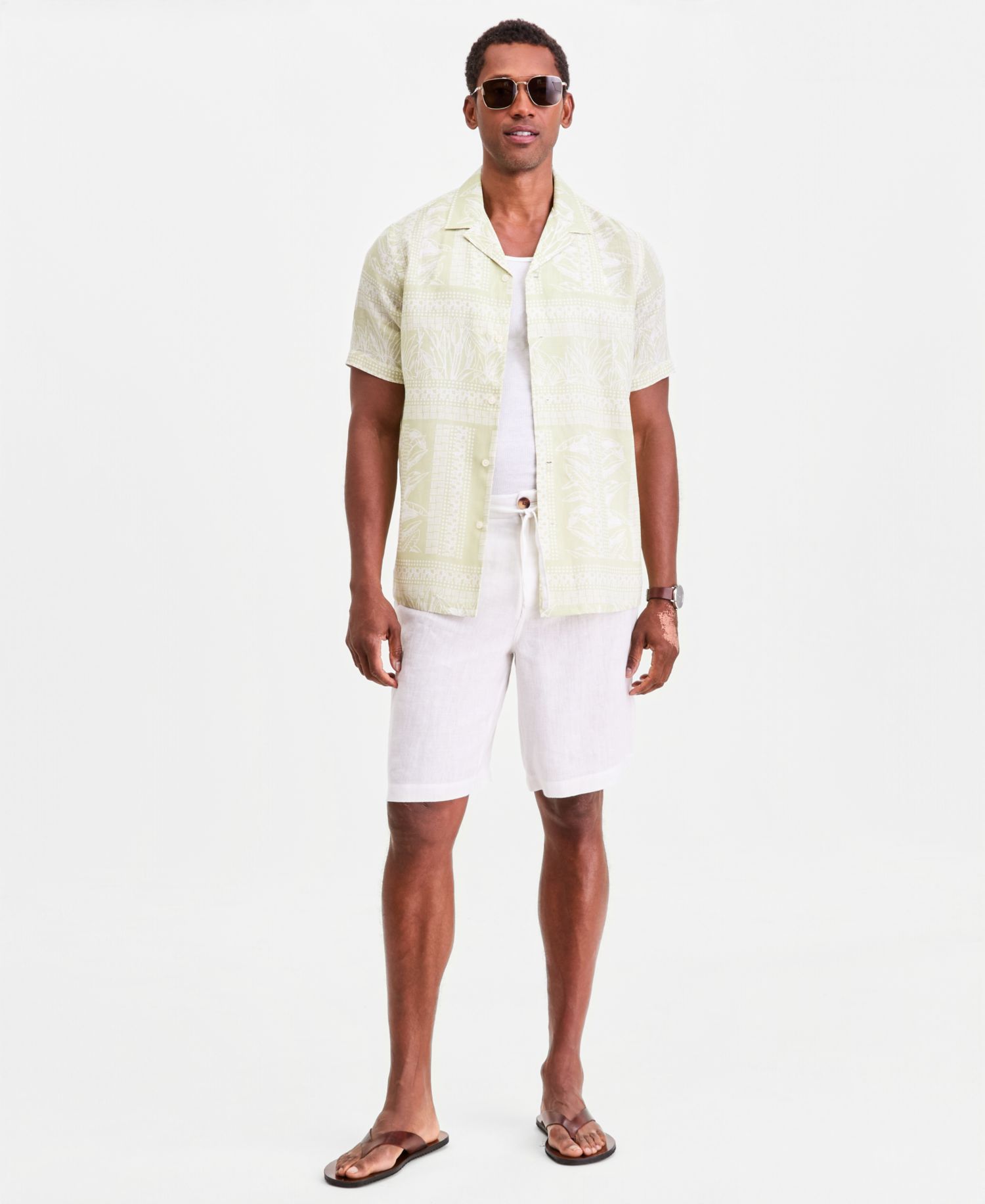 Men's Tropical Row Camp Collar Linen Short Sleeve Shirt, Macy's Exclusive