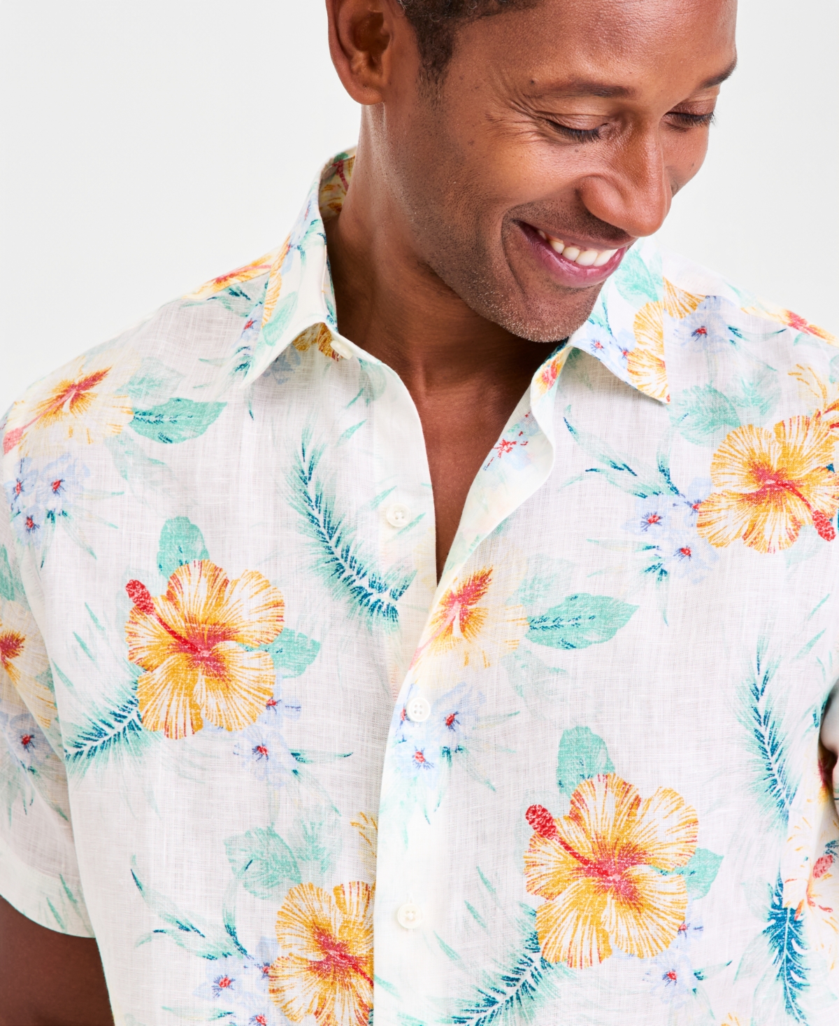 Club Room Men's Hola Floral Linen Short Sleeve Shirt, Macy's Exclusive