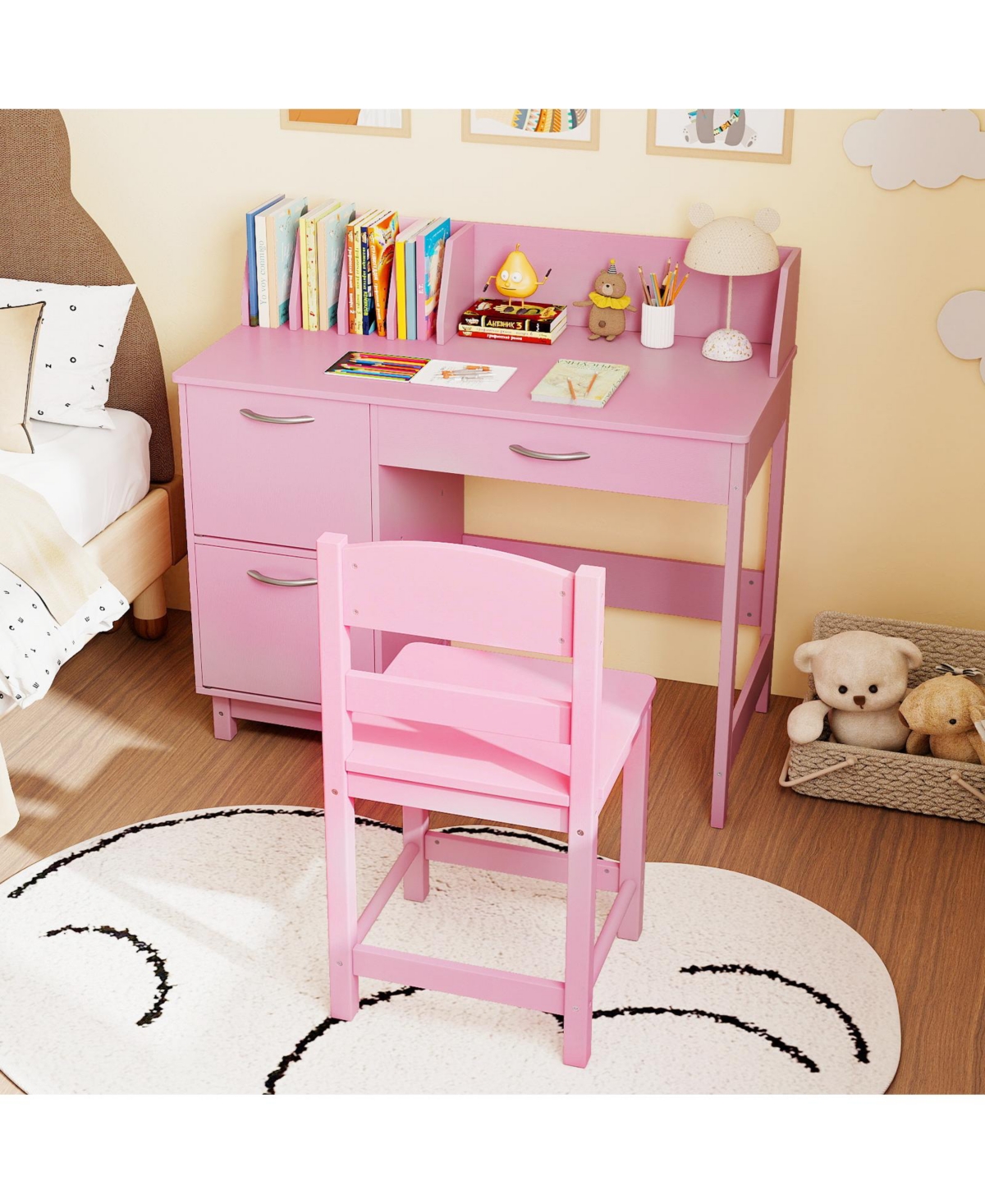 Slickblue Kids Wooden Study Desk and Chair Set for Learning and Writing