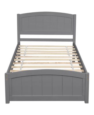 Twin Size Bed Frame, Wood Platform Bed with Headboard, Footboard and Wood Slat Support for Bedroom