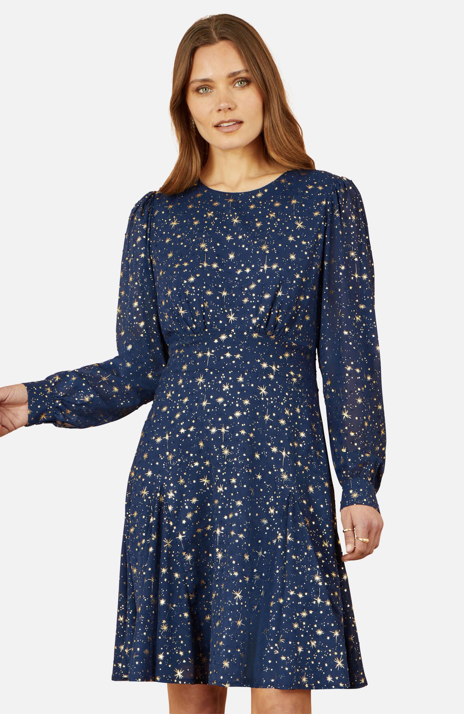 Women's Star Print Foil Long Sleeve Dress