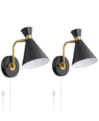 Venice Modern Wall Lamps Set of 2 with Smart Sockets Matte Brass Plug-In 6 1/4" Fixture Adjustable Shades for Bedroom