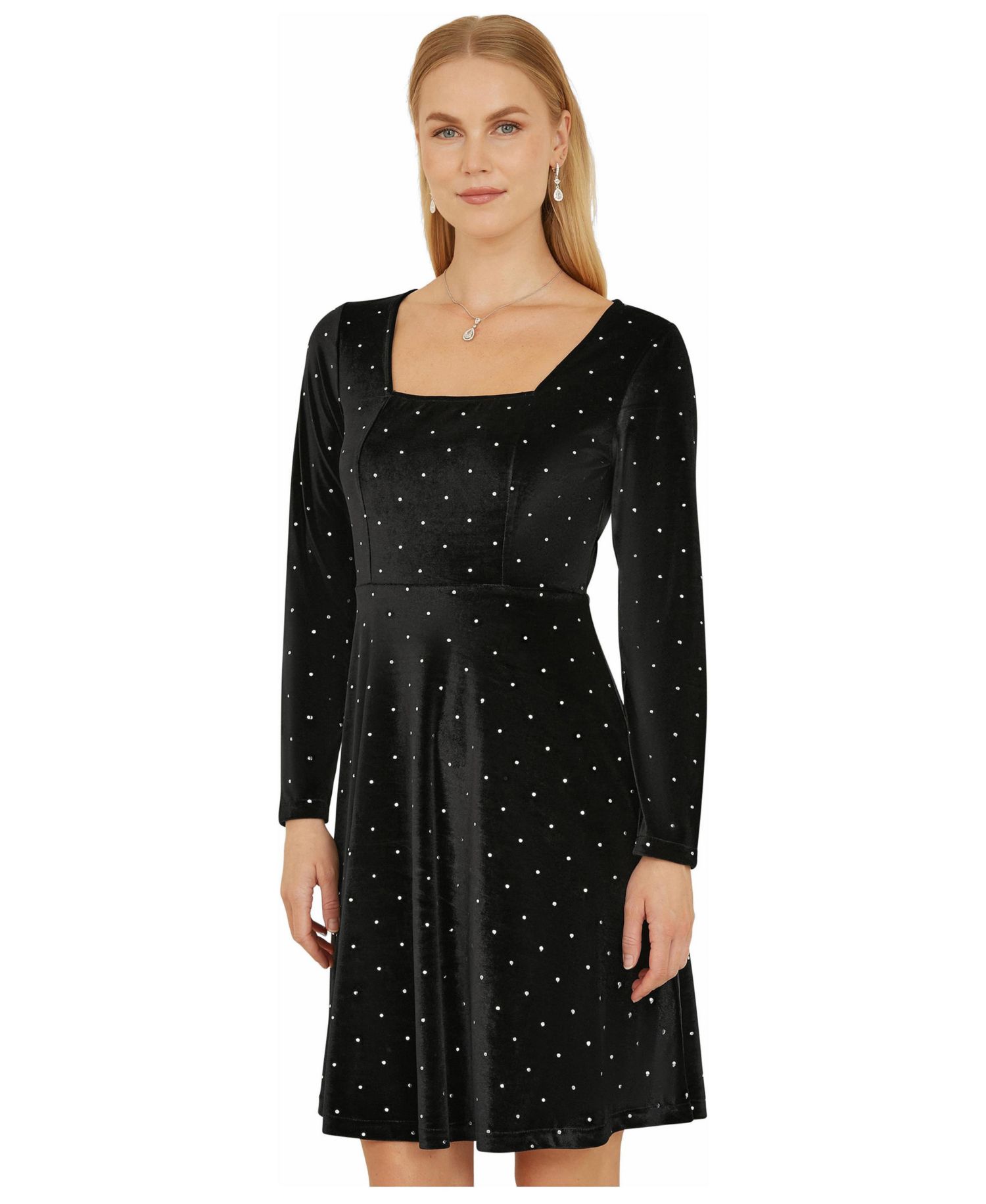Women's Diamante Long-Sleeve Skater Dress